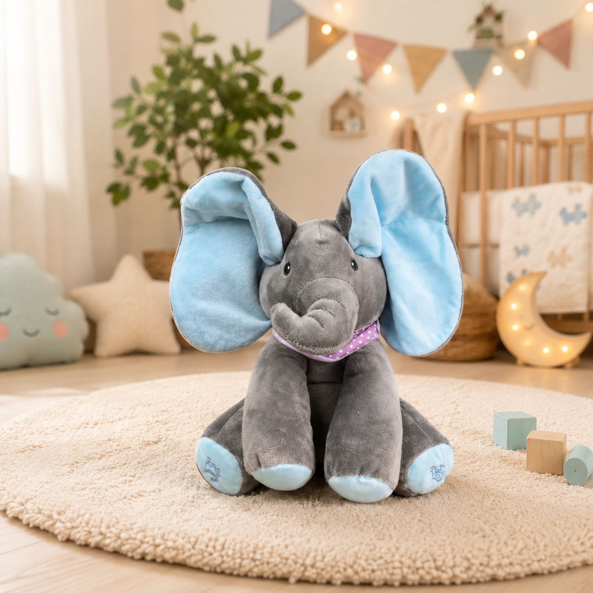 CuddleJoy™ Singender Elefant – Interaktives Kuscheltier mit beweglichen Ohren & Peekaboo-Spaß