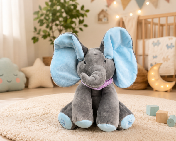 CuddleJoy™ Singender Elefant – Interaktives Kuscheltier mit beweglichen Ohren & Peekaboo-Spaß