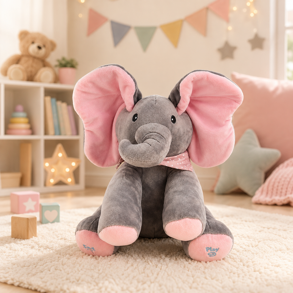 CuddleJoy™ Singender Elefant – Interaktives Kuscheltier mit beweglichen Ohren & Peekaboo-Spaß