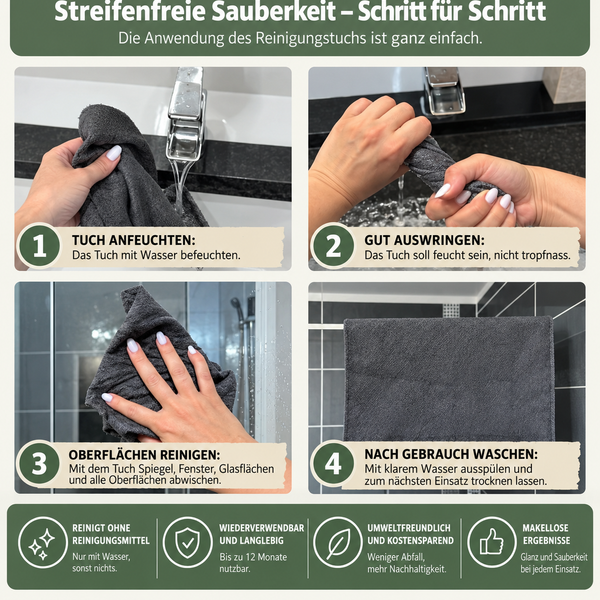 Cleariva™ Magische Mikrofasertücher | Streifenfreie Reinigung mit Wasser