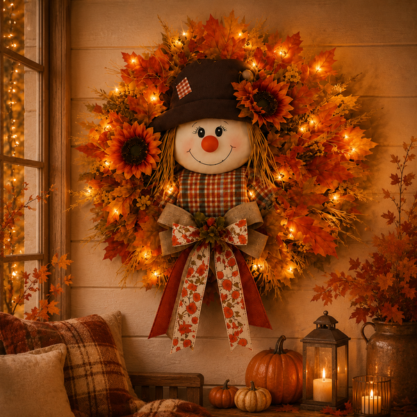 AutumnGlow™ Herbstkranz mit Licht | Warmer Willkommensgruß für deine Haustür