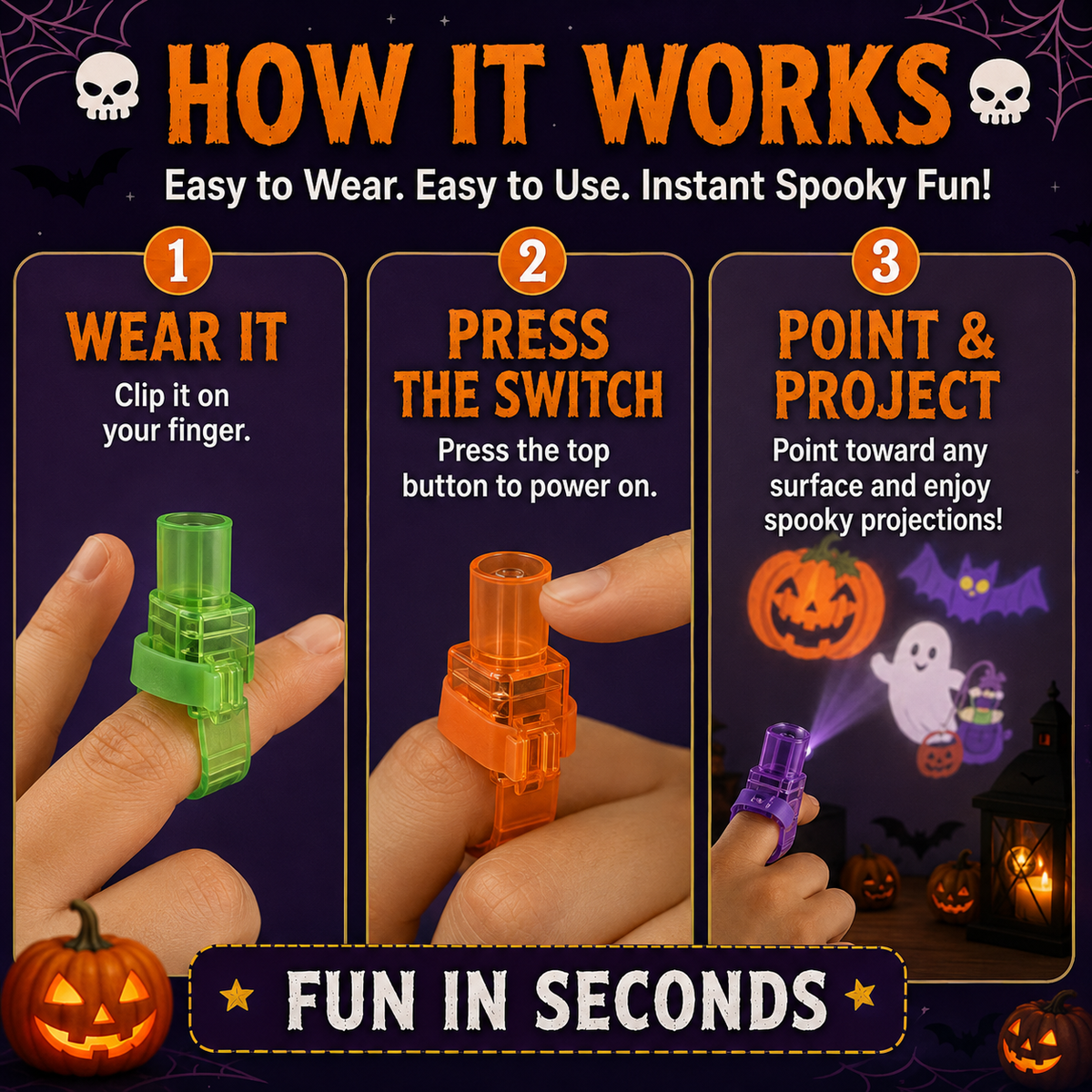 SpookyBeam™ Halloween-Fingerprojektor | Mini-Projektionen für schaurigen Partyspaß