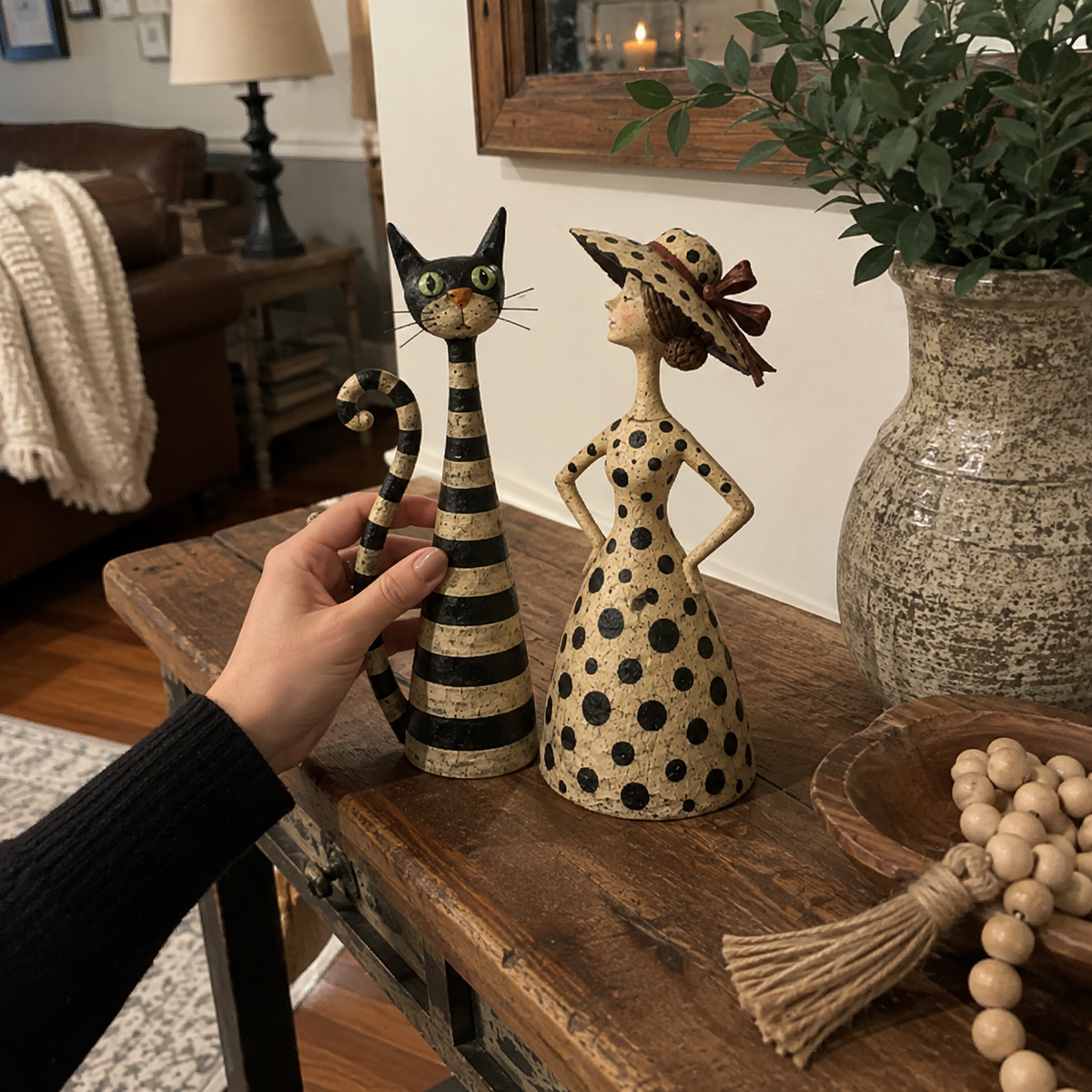 Catelina™ Vintage Katzen- & Damenfiguren – Charmantes 2-teiliges Cottage-Deko-Set