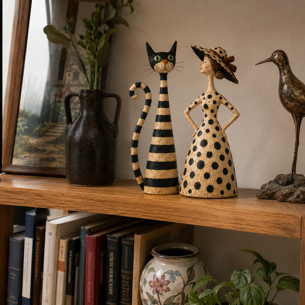 Catelina™ Vintage Katzen- & Damenfiguren – Charmantes 2-teiliges Cottage-Deko-Set