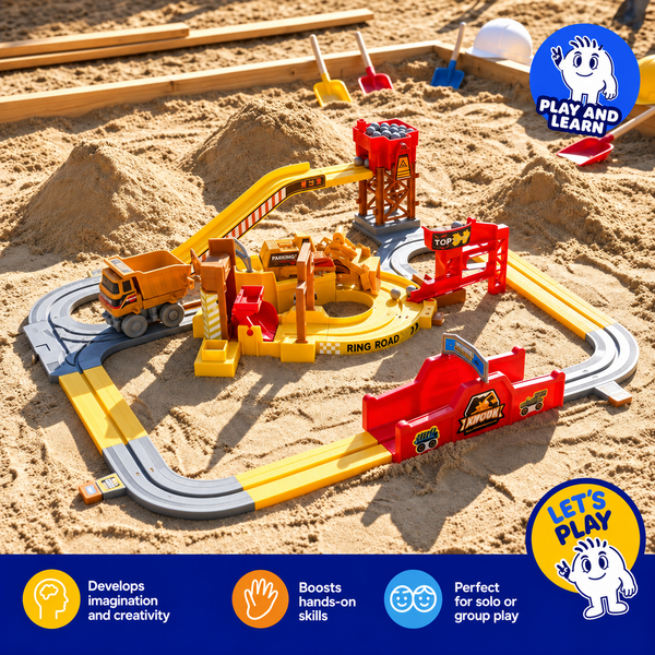 RockRunner™ Baustellen-Spielset – Motorisierter Kipper, Förderband & flexible Strecke