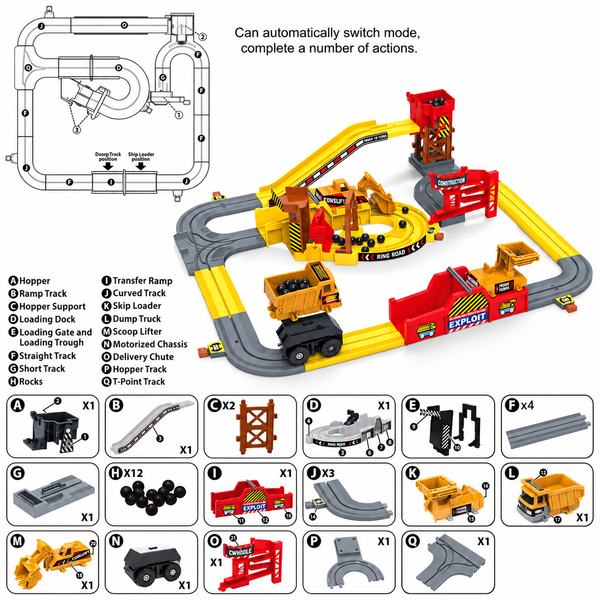 RockRunner™ Baustellen-Spielset – Motorisierter Kipper, Förderband & flexible Strecke