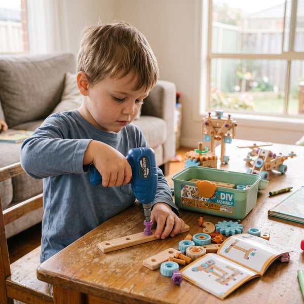 BuildiPro™ Kinder-Werkzeugkoffer – 126-teiliges DIY-Bauset mit Elektrobohrer