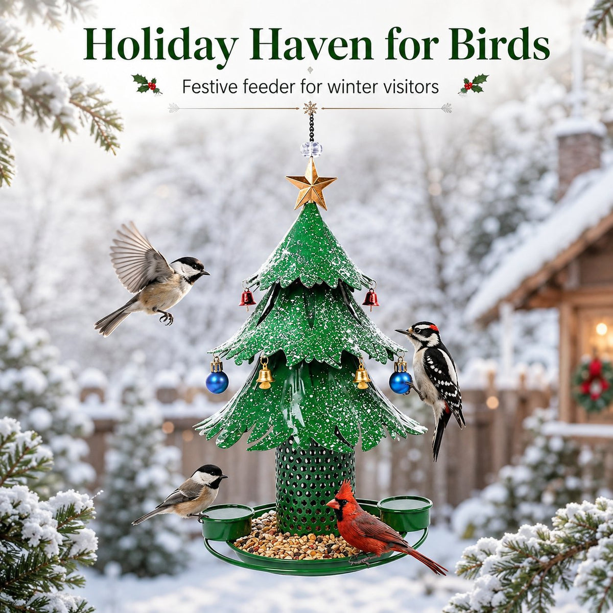 WinterNest™ Weihnachtsbaum-Vogelfutterhaus | Festliche Gartendeko für Wintervögel