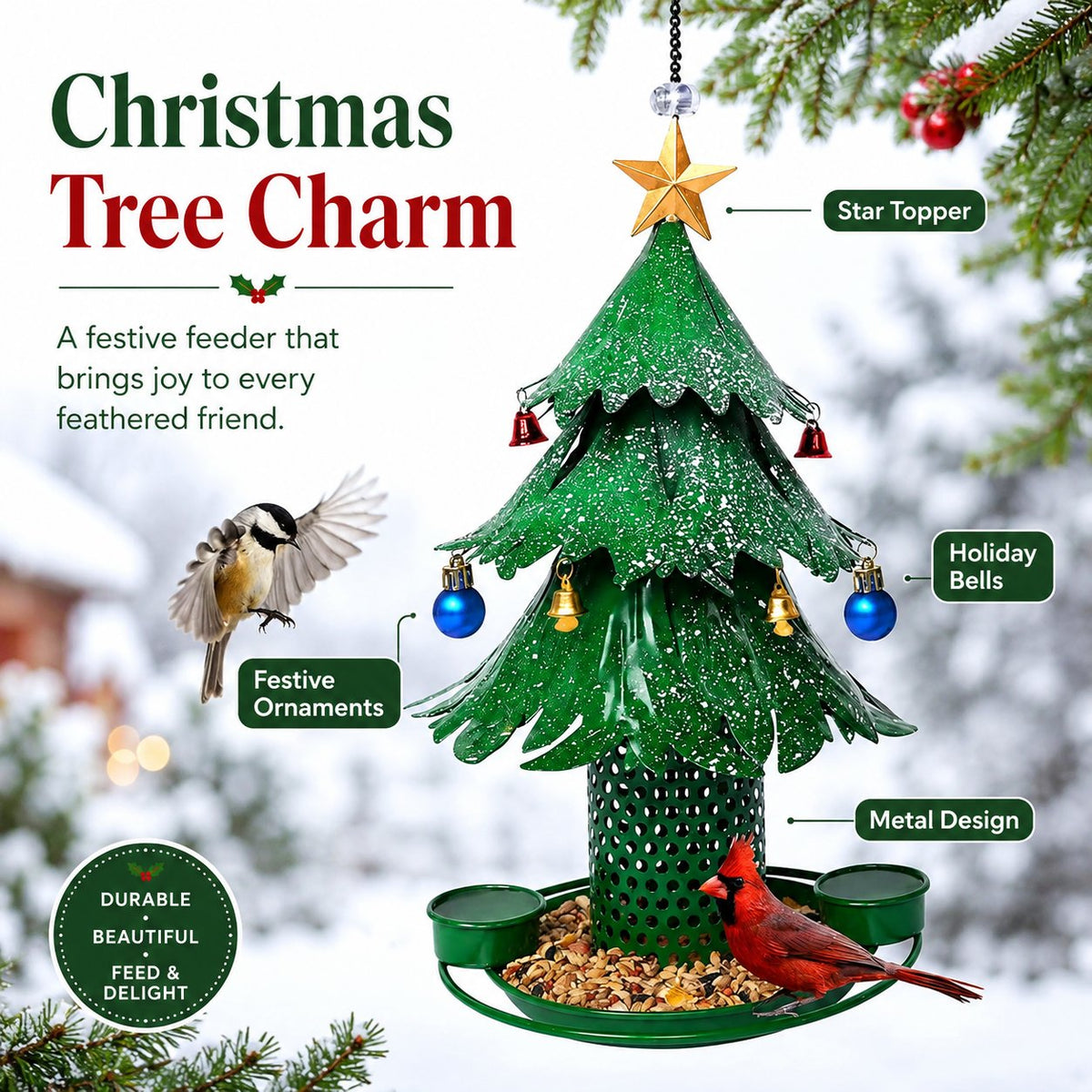 WinterNest™ Weihnachtsbaum-Vogelfutterhaus | Festliche Gartendeko für Wintervögel