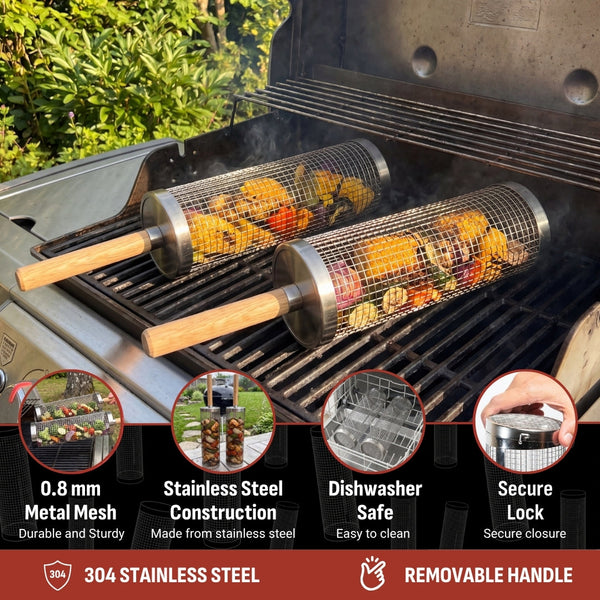GrillVento™ Rotierender Grillkorb | Gleichmäßiges Grillen & kein Verrutschen kleiner Lebensmittel