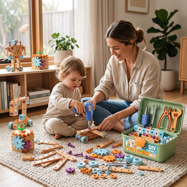 BuildiPro™ Kinder-Werkzeugkoffer – 126-teiliges DIY-Bauset mit Elektrobohrer