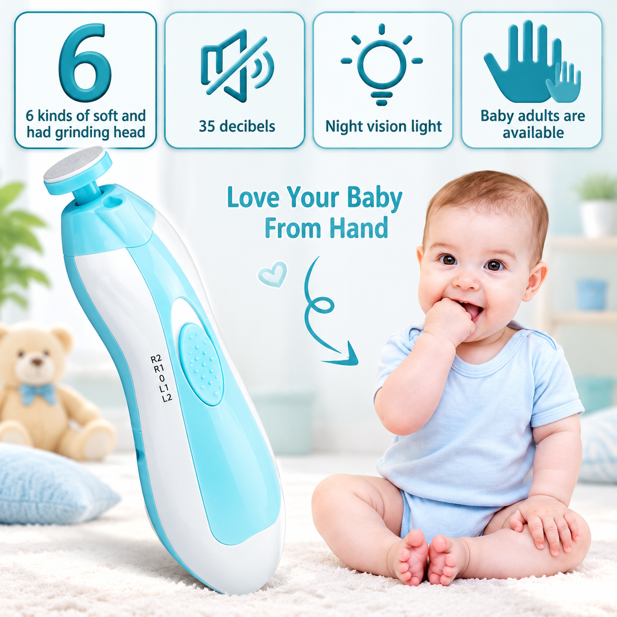 Nuvella™ 5-in-1 Elektrischer Baby-Nageltrimmer | Sanfte & sichere Nagelpflege