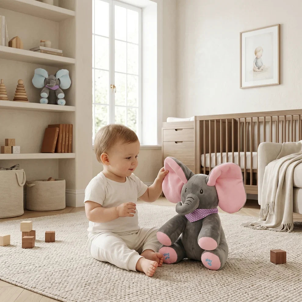CuddleJoy™ Singender Elefant – Interaktives Kuscheltier mit beweglichen Ohren & Peekaboo-Spaß