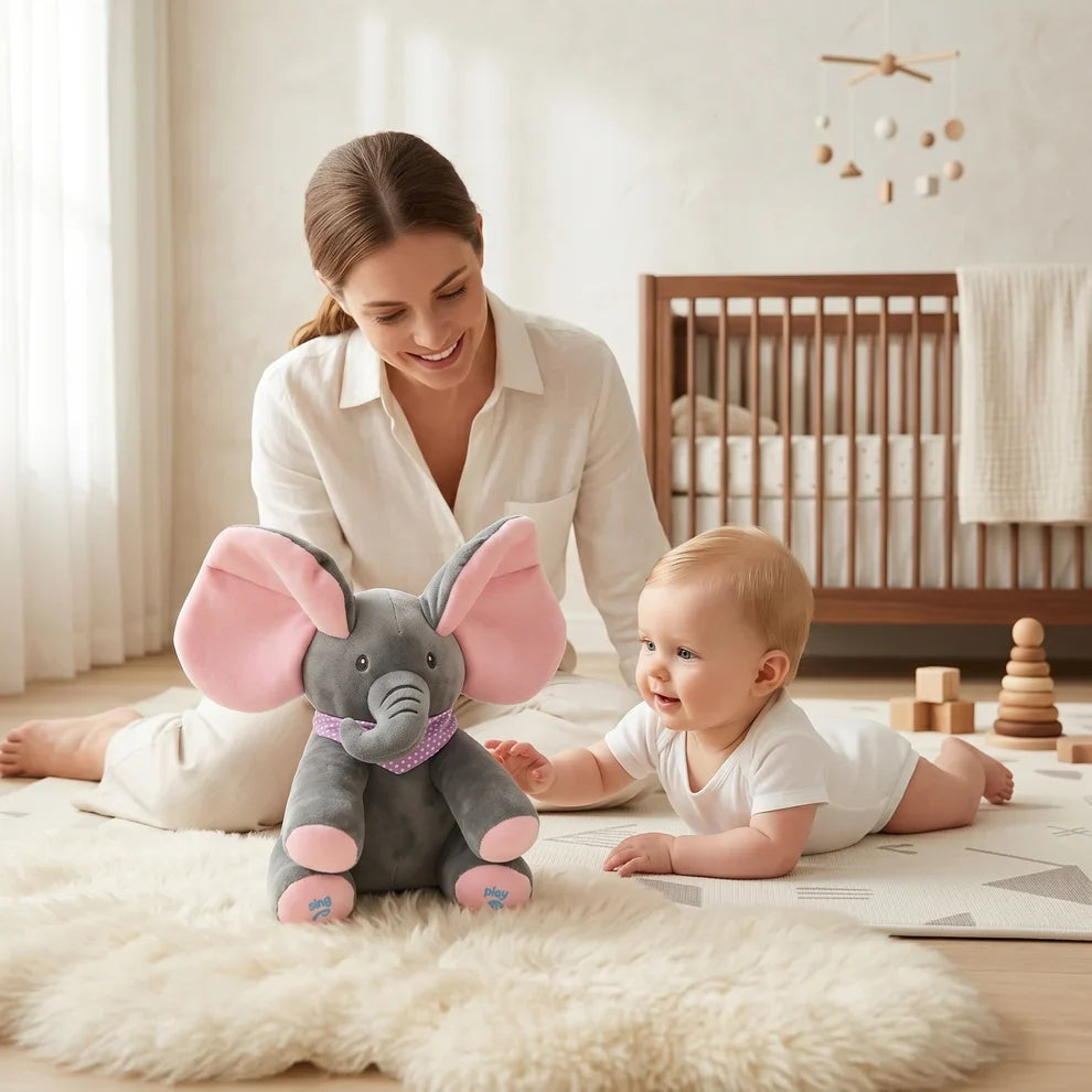 CuddleJoy™ Singender Elefant – Interaktives Kuscheltier mit beweglichen Ohren & Peekaboo-Spaß