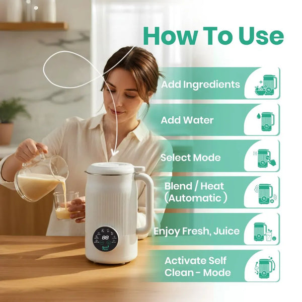 NutriVeya™ | Automatischer Pflanzenmilchbereiter – Frische Soja-, Hafer- & Nussmilch auf Knopfdruck