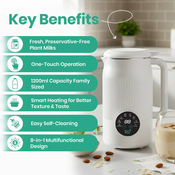 NutriVeya™ | Automatischer Pflanzenmilchbereiter – Frische Soja-, Hafer- & Nussmilch auf Knopfdruck