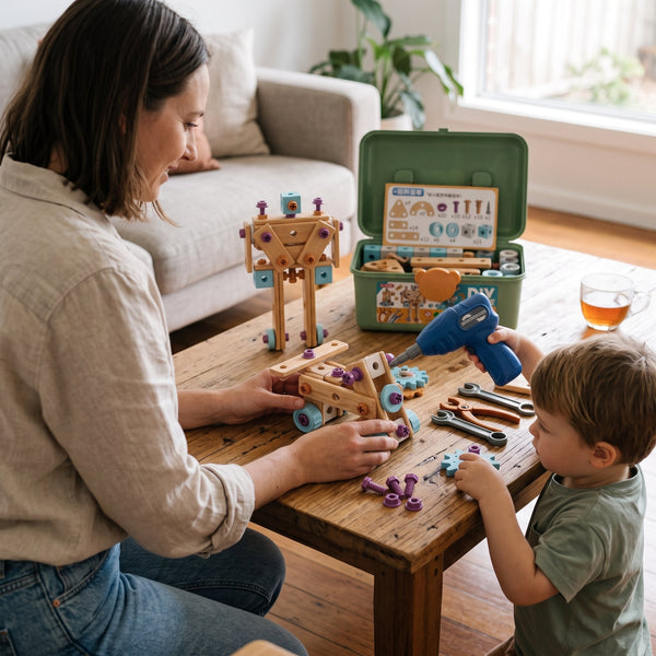 BuildiPro™ Kinder-Werkzeugkoffer – 126-teiliges DIY-Bauset mit Elektrobohrer