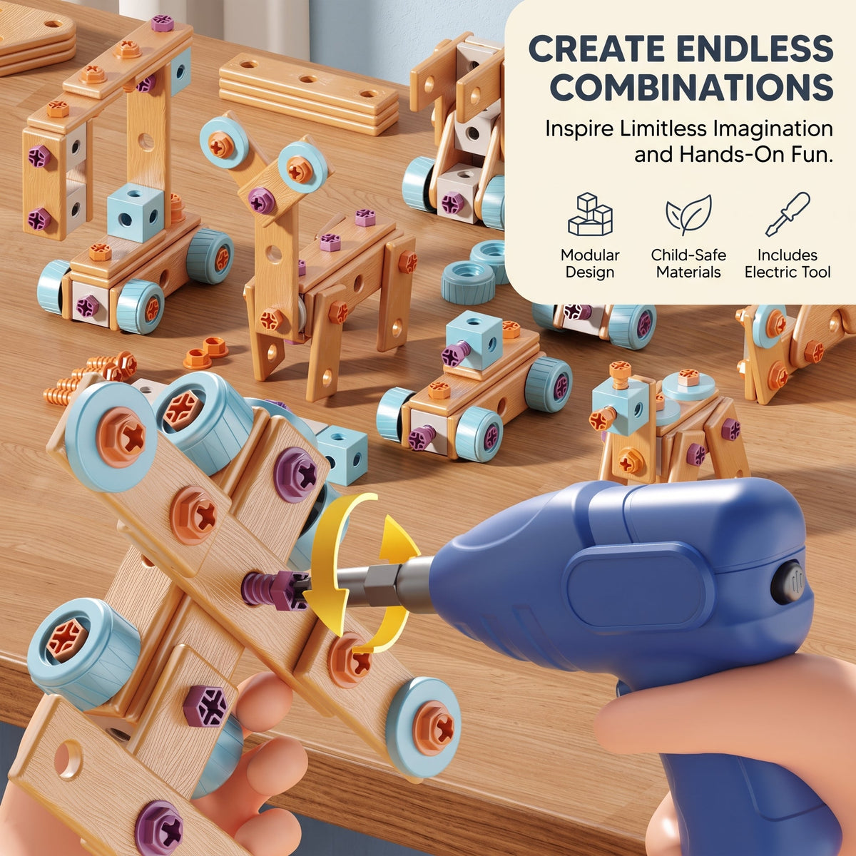 BuildiPro™ Kinder-Werkzeugkoffer – 126-teiliges DIY-Bauset mit Elektrobohrer