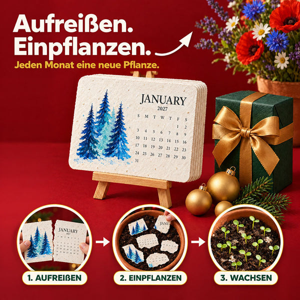 Floraplan™ Pflanzbarer Samenpapier-Kalender 2027 | 12 Monate voller Blütenfreude