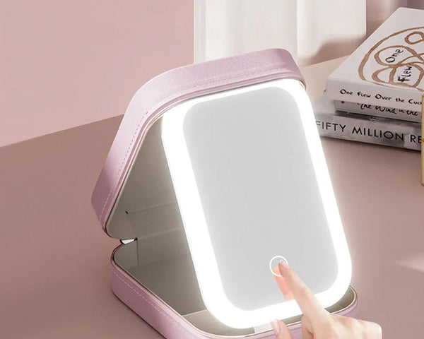 GlühenderOrganizer™ Tragbare Kosmetik- und Schmuckaufbewahrung mit LED-Licht-Spiegel