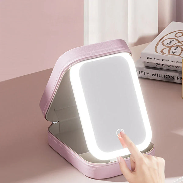 GlamOrganizer™ Praktische Aufbewahrung mit LED-Lichtspiegel für Kosmetik und Schmuck