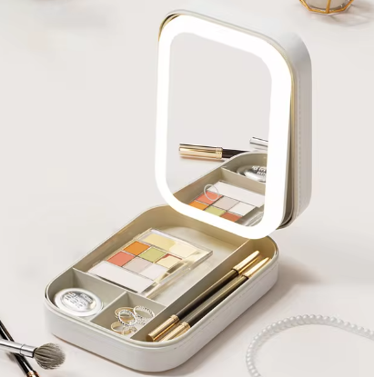 GlamOrganizer™ Praktische Aufbewahrung mit LED-Lichtspiegel für Kosmetik und Schmuck