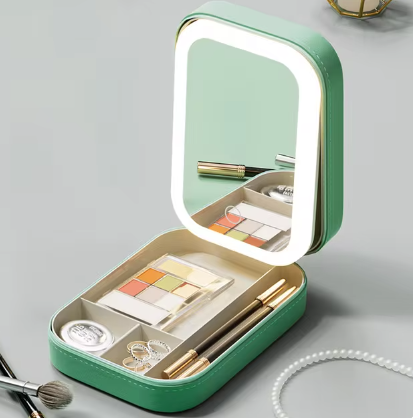 GlamOrganizer™ Praktische Aufbewahrung mit LED-Lichtspiegel für Kosmetik und Schmuck