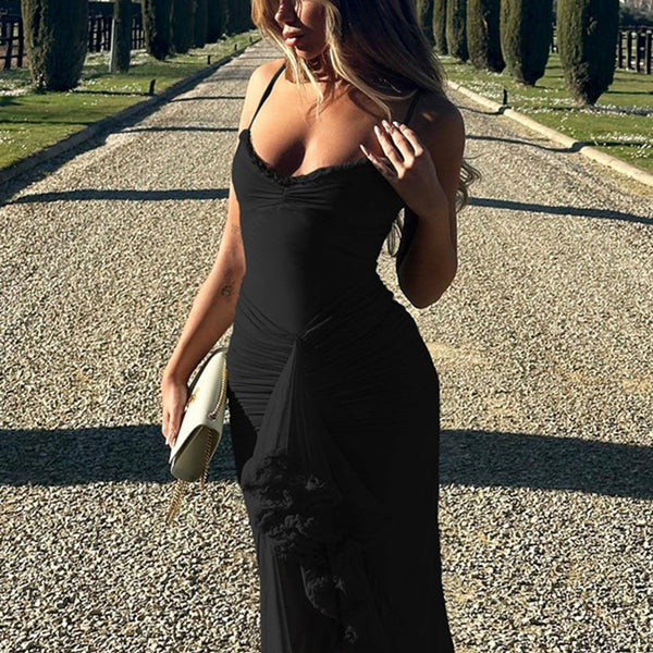 Anabella | Spaghetti-Träger Rüschen Maxikleid