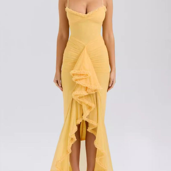 Anabella | Spaghetti-Träger Rüschen Maxikleid