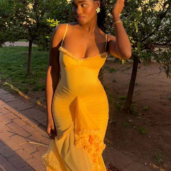 Anabella | Spaghetti-Träger Rüschen Maxikleid