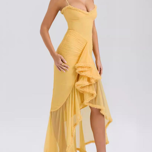 Anabella | Spaghetti-Träger Rüschen Maxikleid