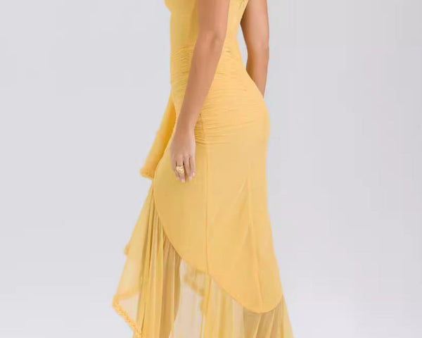 Anabella | Spaghetti-Träger Rüschen Maxikleid