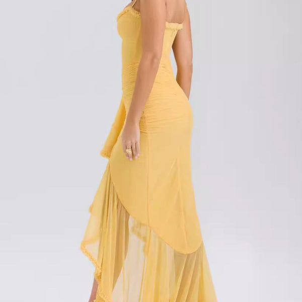 Anabella | Spaghetti-Träger Rüschen Maxikleid