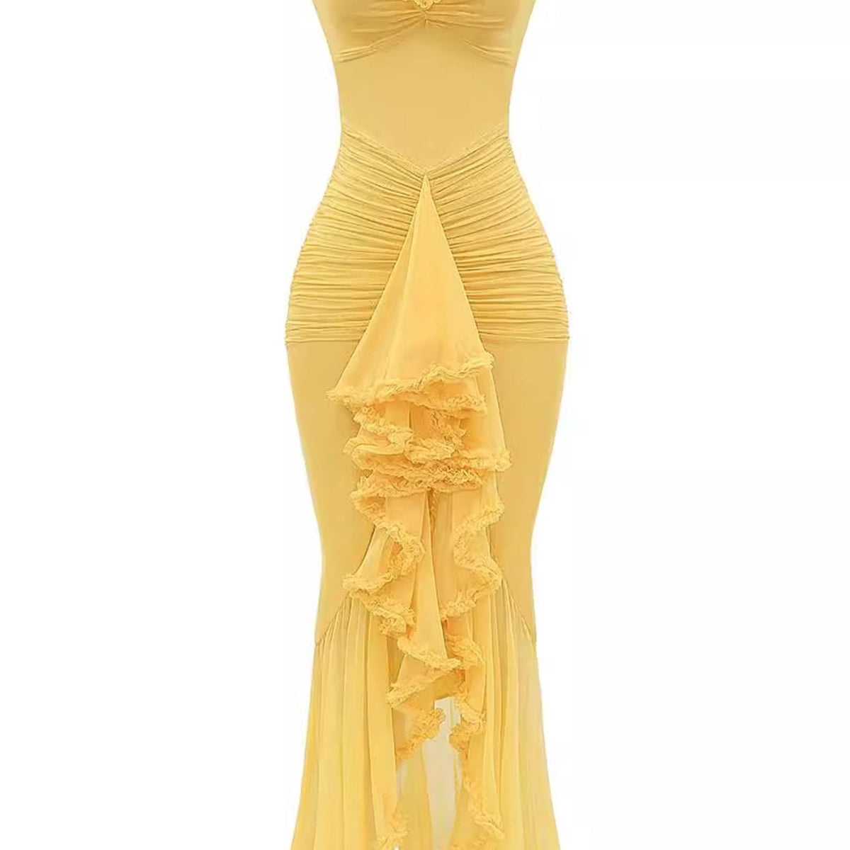 Anabella | Spaghetti-Träger Rüschen Maxikleid