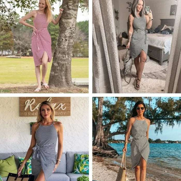 Bénanique™️ Lässiges gestreiftes Midikleid