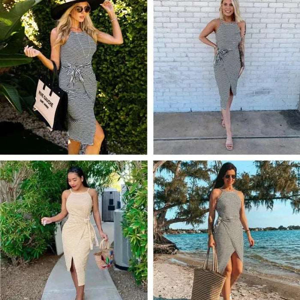 Bénanique™️ Lässiges gestreiftes Midikleid