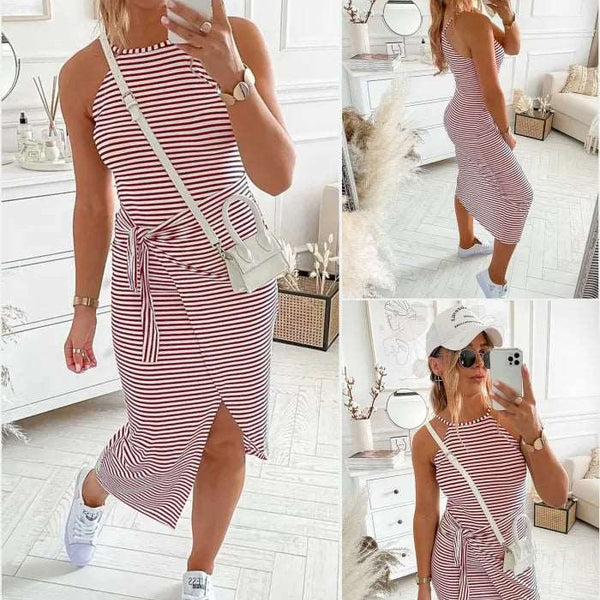 Bénanique™️ Lässiges gestreiftes Midikleid