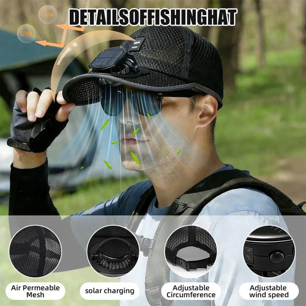 BreezeShade™ | Solar-Ventilatorhut mit USB-Aufladung & UV-Schutz