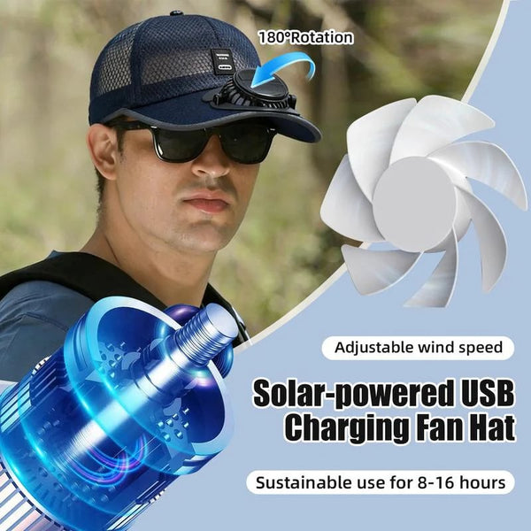 BreezeShade™ | Solar-Ventilatorhut mit USB-Aufladung & UV-Schutz