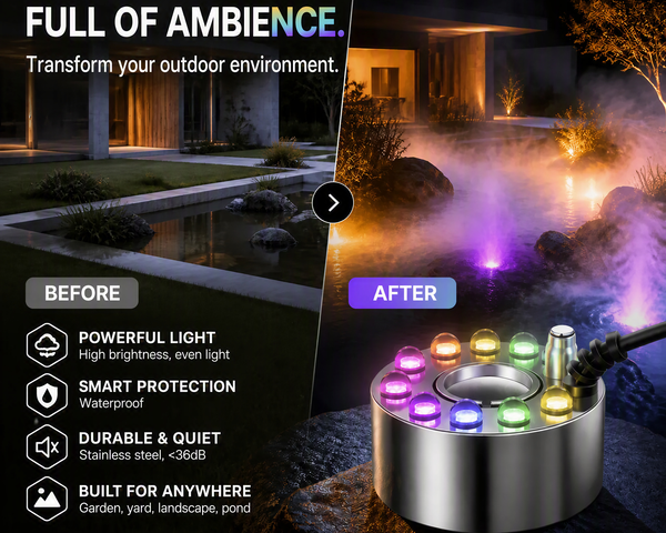 MystiGlow™ 12-LED Nebelgenerator – Farbiger Ultraschallnebel für Halloween, Deko & Wasserspiele 🎃✨
