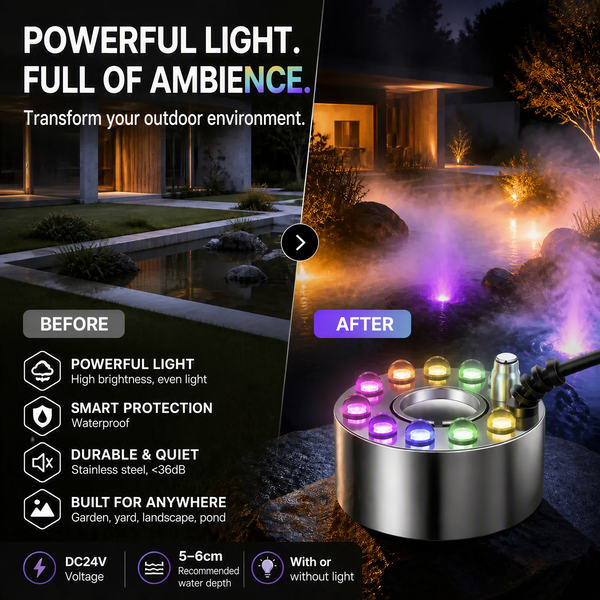 MystiGlow™ 12-LED Nebelgenerator – Farbiger Ultraschallnebel für Halloween, Deko & Wasserspiele 🎃✨