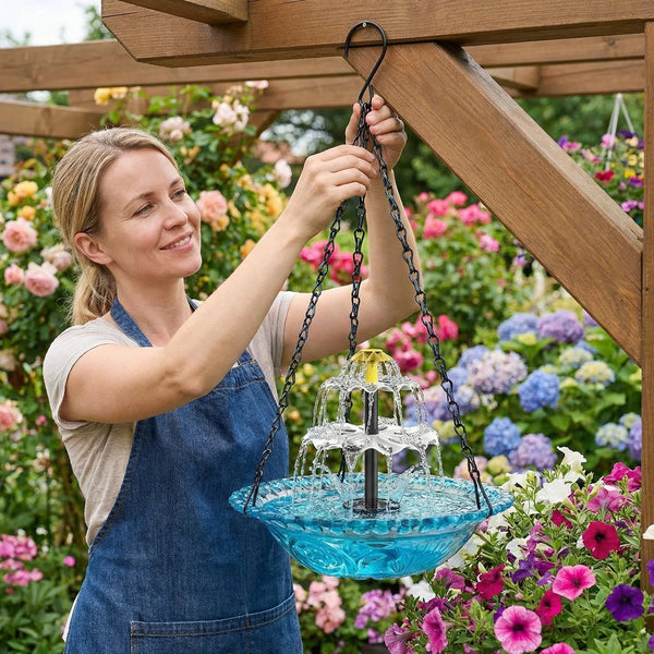 Birdora™ Solar-Kaskaden-Hängebad für Vögel | Entspannende Gartenatmosphäre