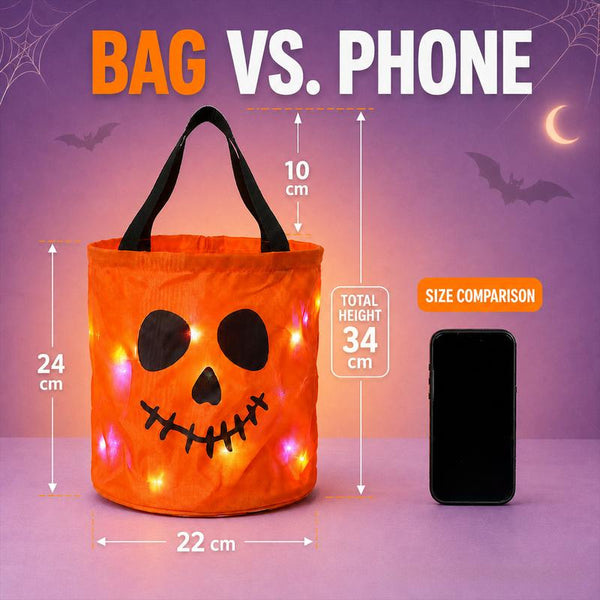 GlowTreat™ Halloween-Süßigkeitentasche | Leuchtende LED-Deko & praktischer Candy-Bag