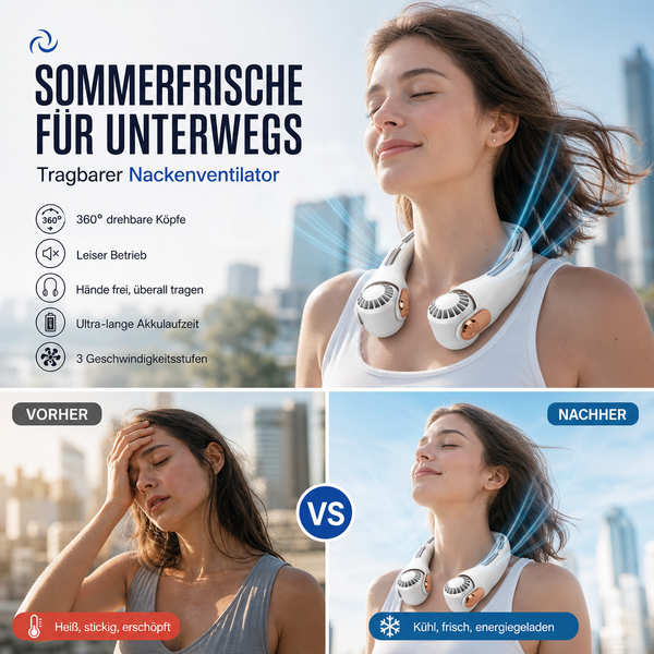 Geräuscharmer für den Sommer Tragbarer Nackenlüfter