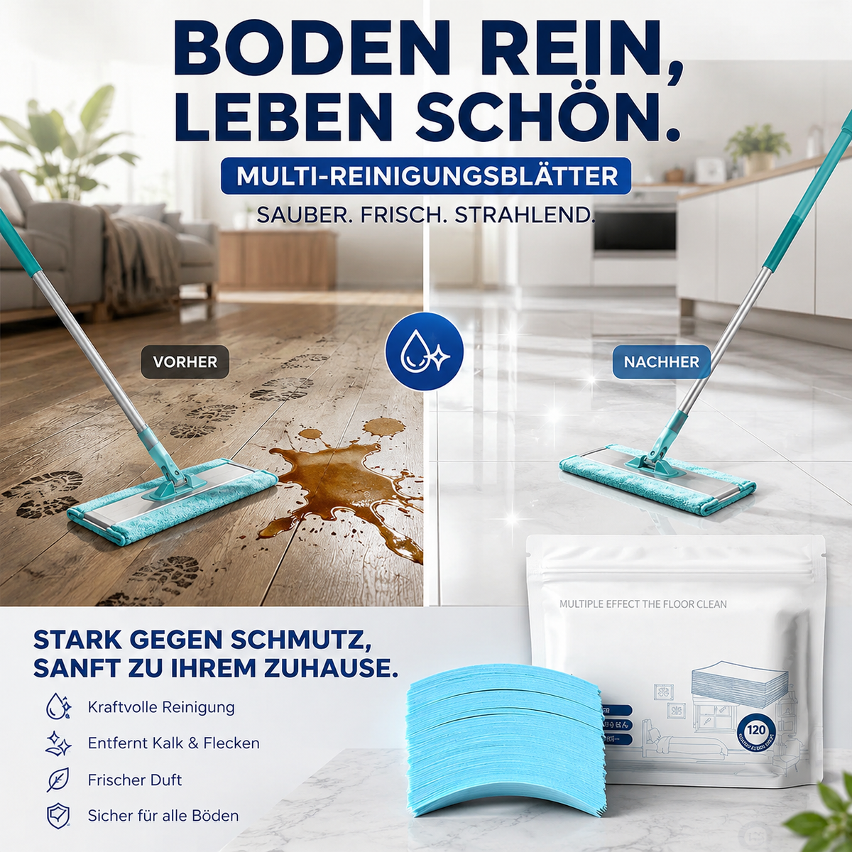 📢 50% RABATT!! 💞 2+1 GRATIS!! 🎁 Wasserlösliche Bodenreinigungstücher
