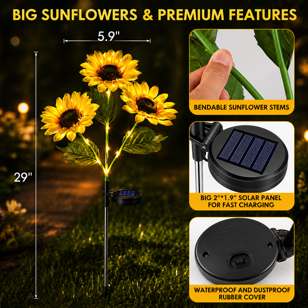 SunLuma™ Solar-Sonnenblumenleuchten – Blühende Gartendeko mit warmem Nachtleuchten 🌻✨