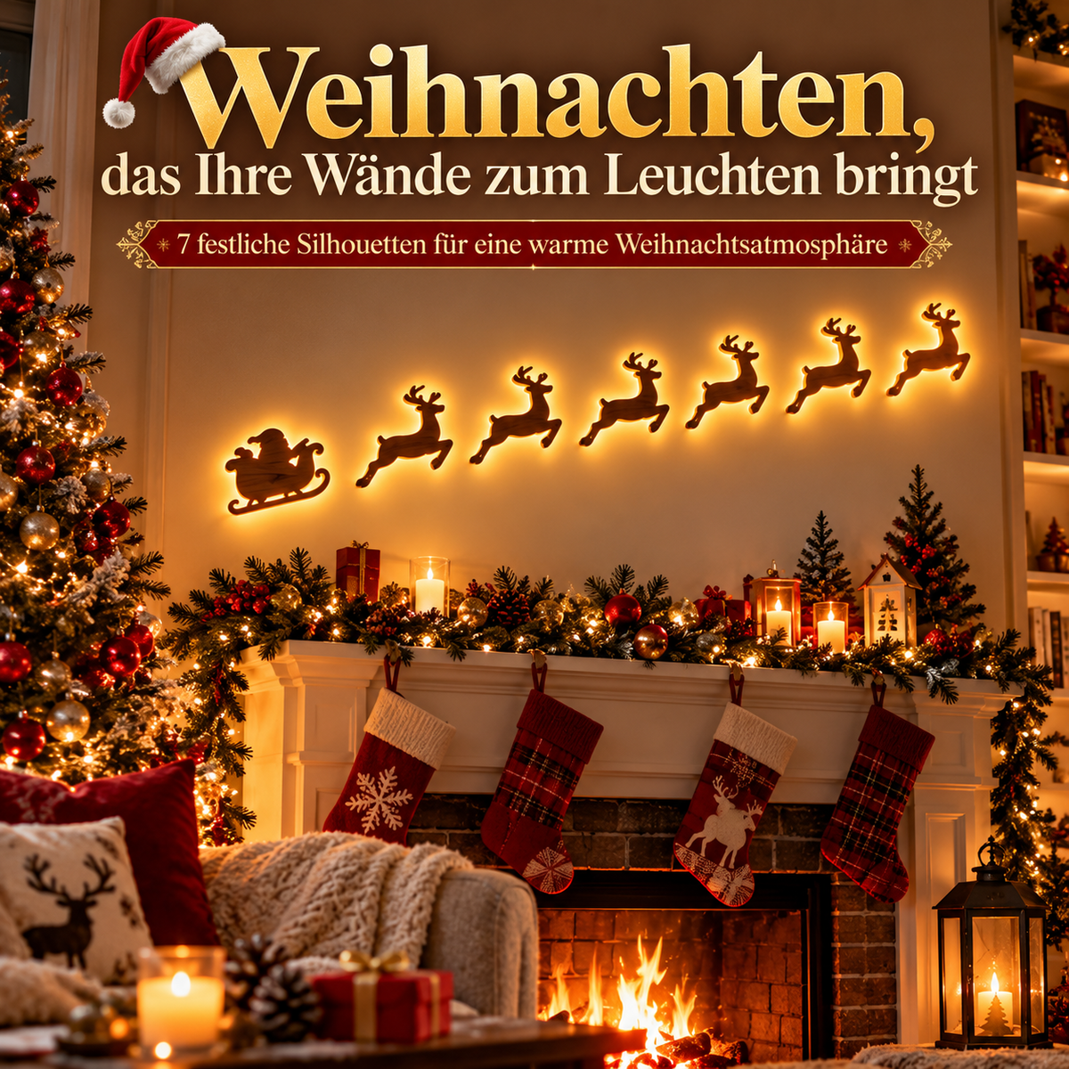 LumiSilva™ Leuchtende Weihnachts-Wanddeko | Warmer Lichterglanz & festliche Wandstimmung