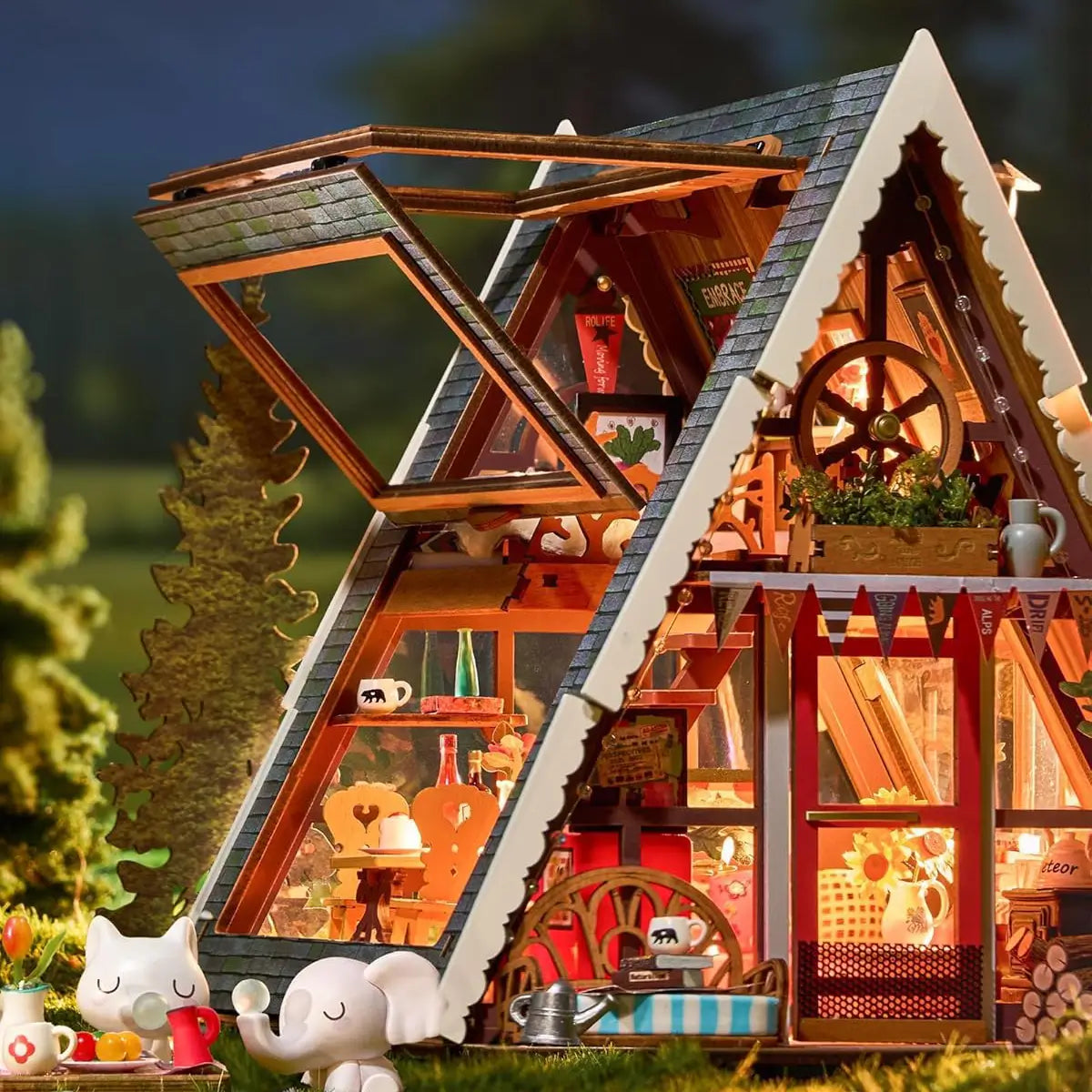 CabinLuma™ DIY Miniatur-Holzhütte – Gemütliche Waldszene bauen & mit warmem LED-Licht zum Leuchten bringen