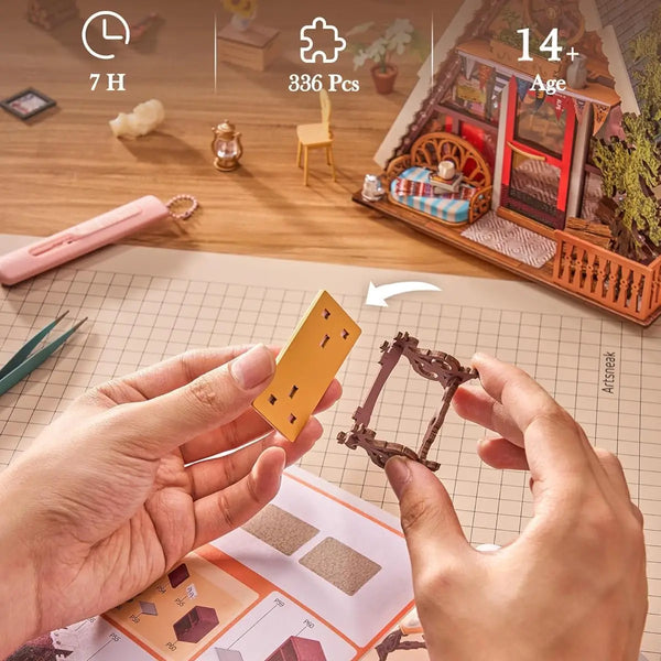 CabinLuma™ DIY Miniatur-Holzhütte – Gemütliche Waldszene bauen & mit warmem LED-Licht zum Leuchten bringen