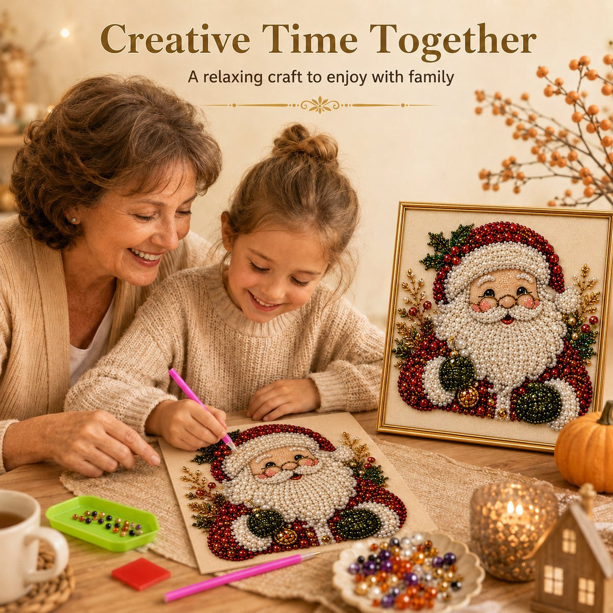 PearlMerry™ DIY-Weihnachts-Perlenkunst-Set – Festliche Bilder gestalten & gemütliche Winterabende kreativ genießen
